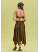 Green Patterned Asymmetrical Skirt with Gipe Detail and Tied Waist 4503